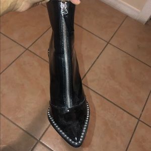Leather zipper heel booties